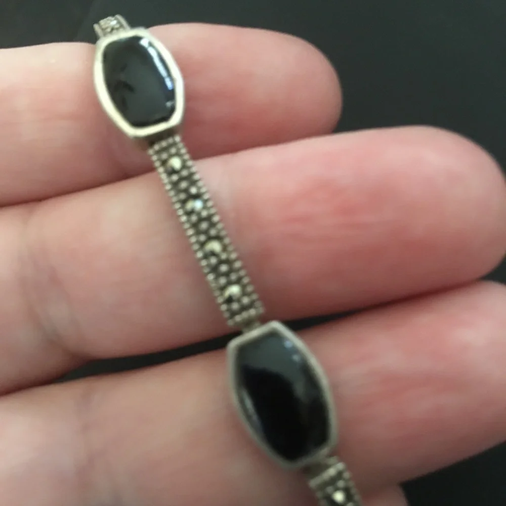 Vintage sterling black onyx marcasite bracelet